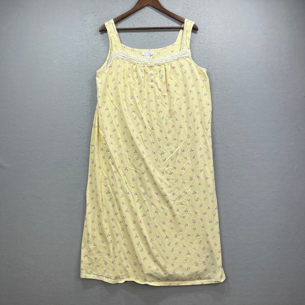 Carole Hochman Nightgown Womens XL Yellow Floral Sleeveless Lace Trim Sleepwear